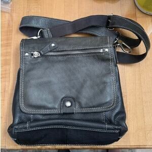 Fossil Dark Green and Black Two Tone Leather Crossbody Purse